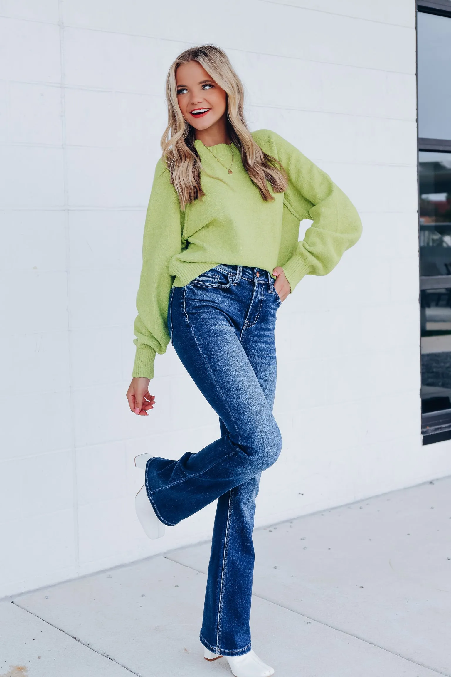 Rudi Raglan Sleeve Sweater - Lime