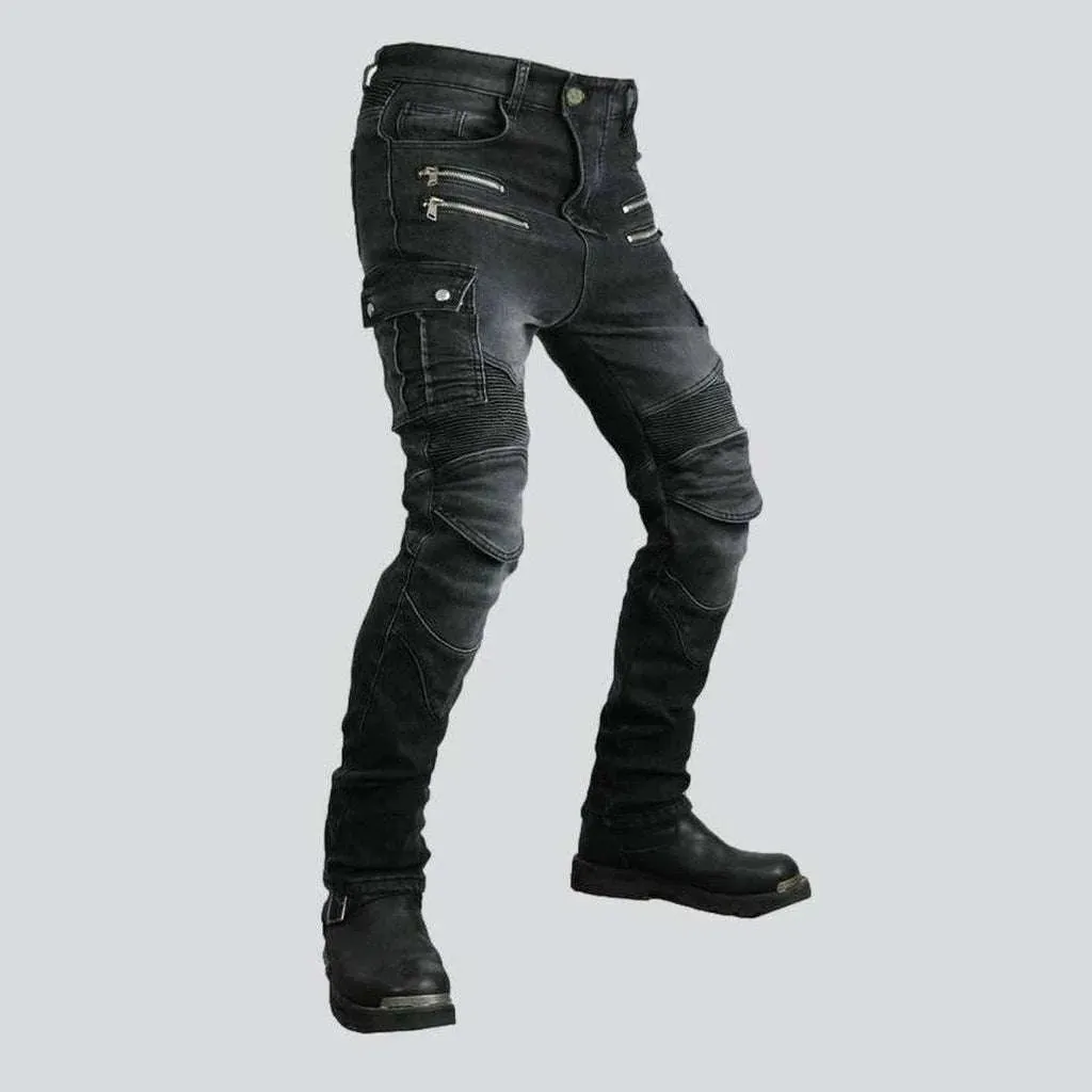 Sanded slim men's riding jeans