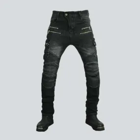 Sanded slim men's riding jeans