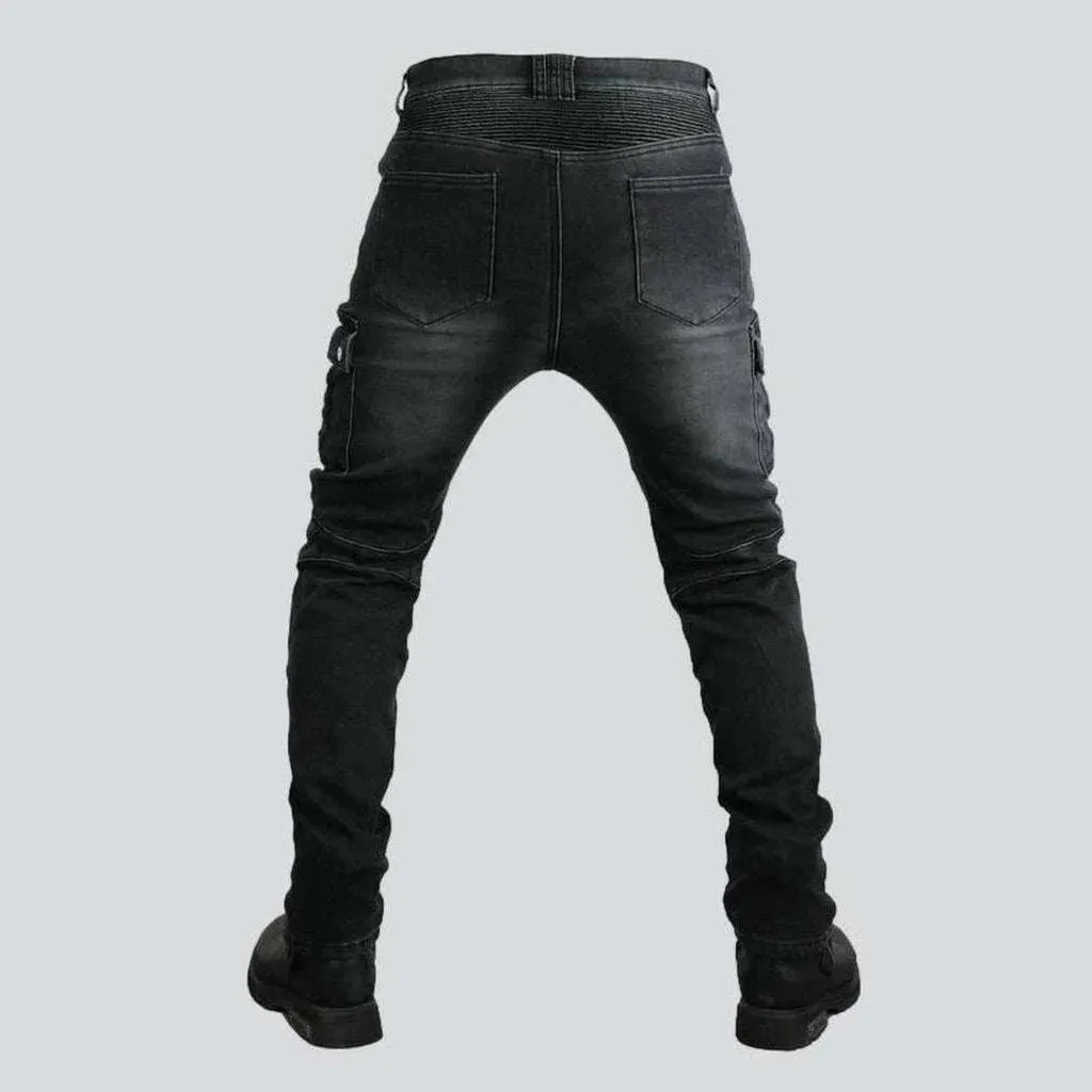 Sanded slim men's riding jeans