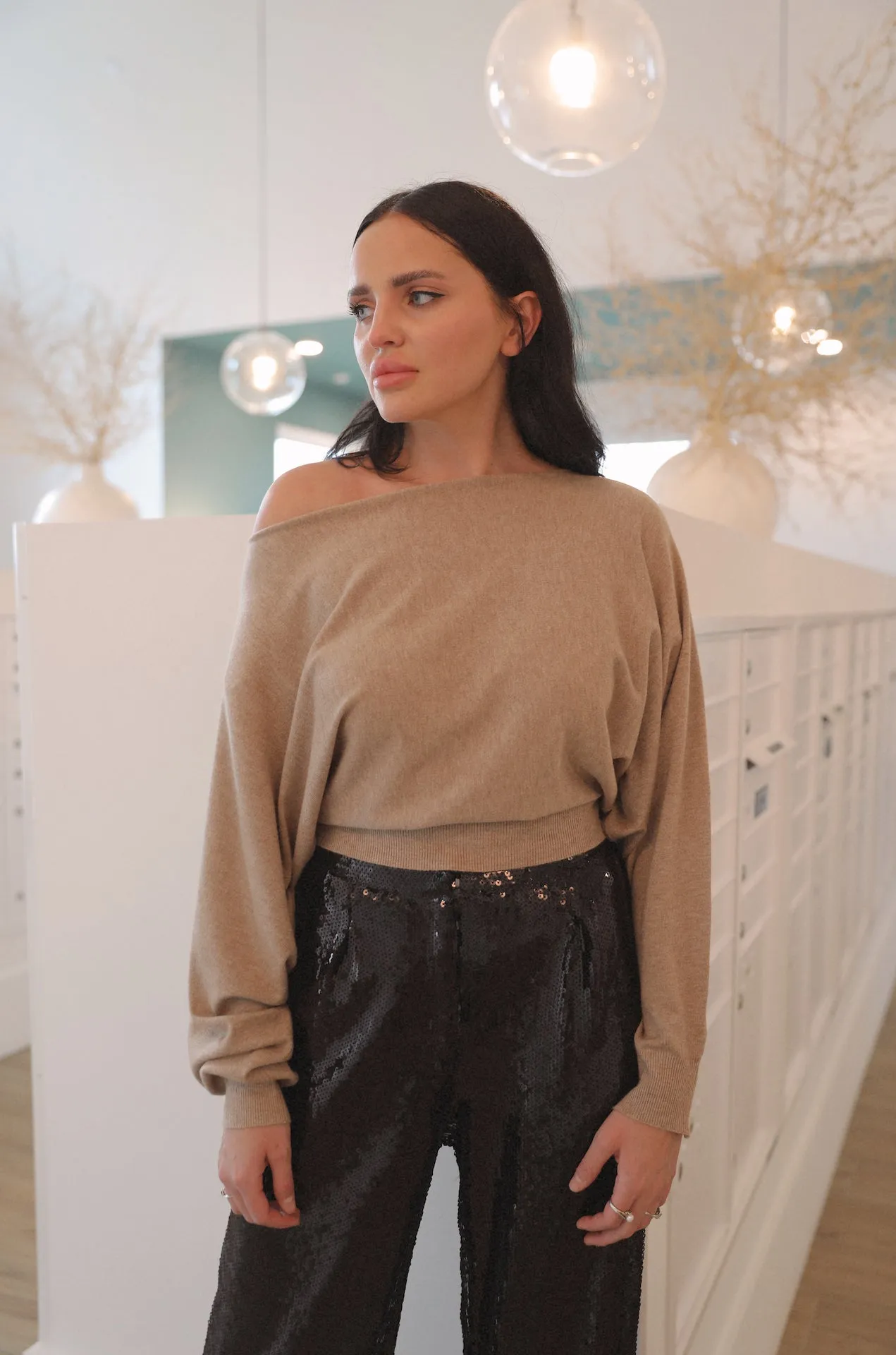 Sandy Beige Boatneck Sweater