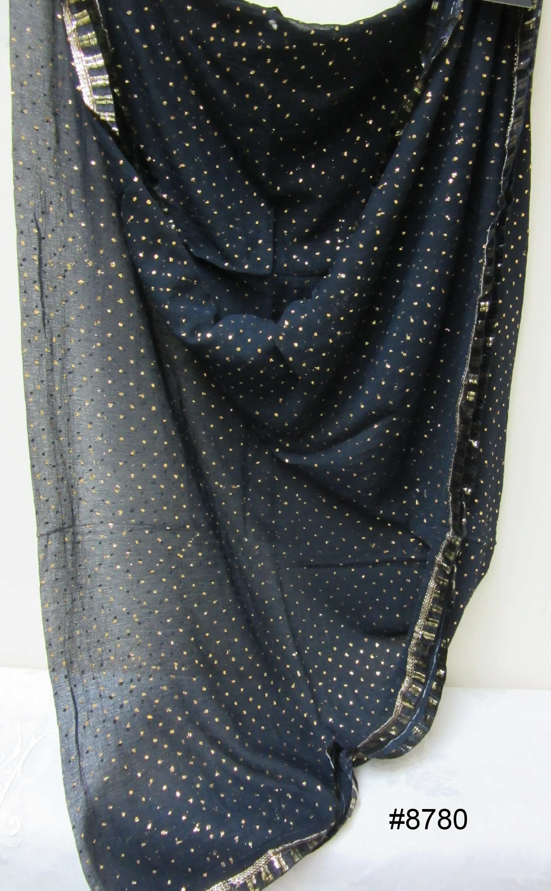 Scarf 8780 Georgette Solid Colors Golden Pin Dots Dupatta Chunni Shawl