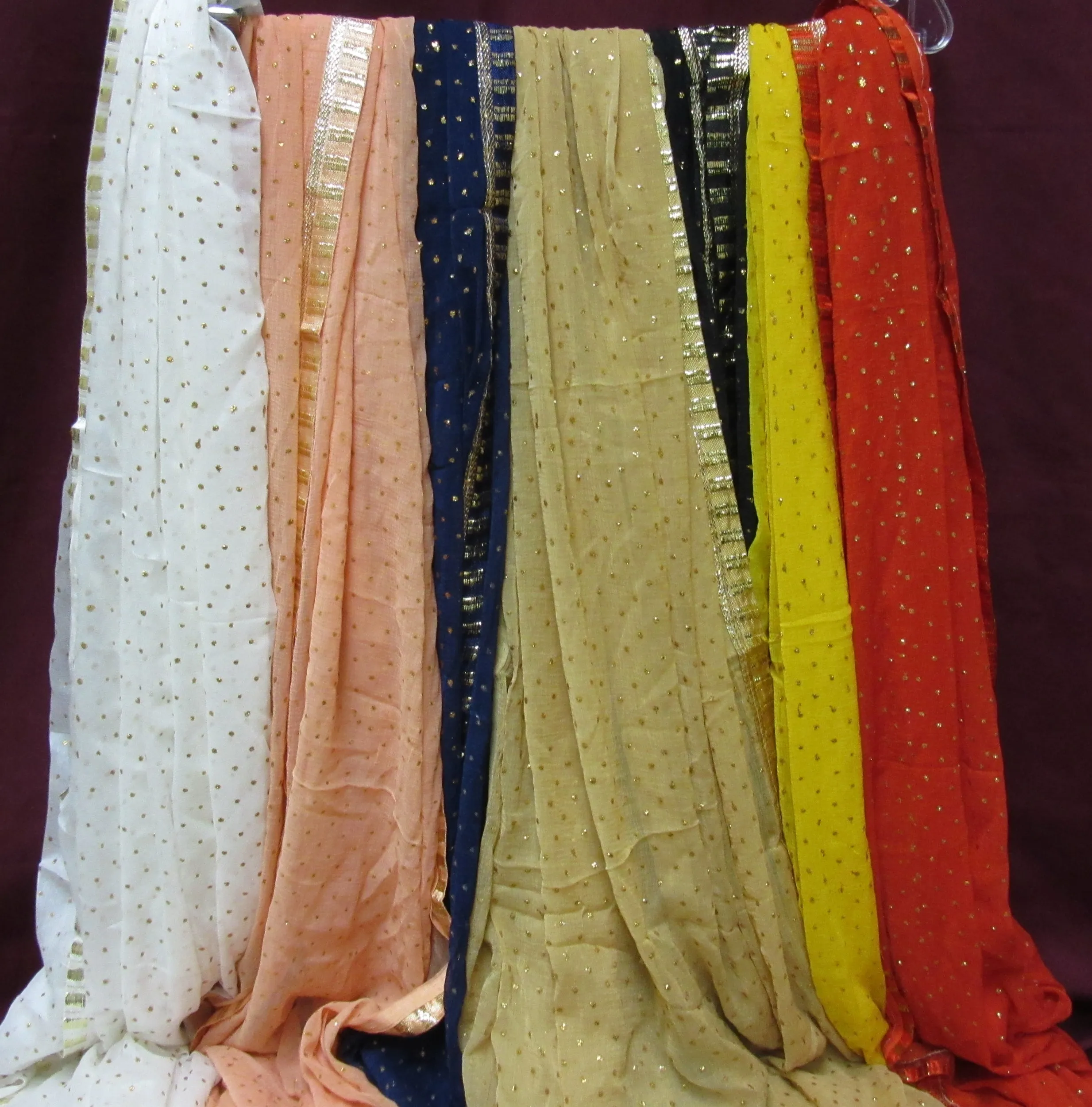 Scarf 8780 Georgette Solid Colors Golden Pin Dots Dupatta Chunni Shawl