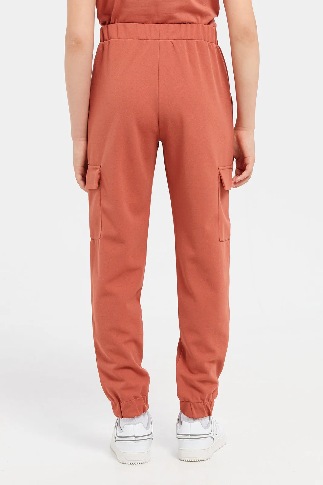 Senior Girls Orange Knitted Cargo Pocket Pants