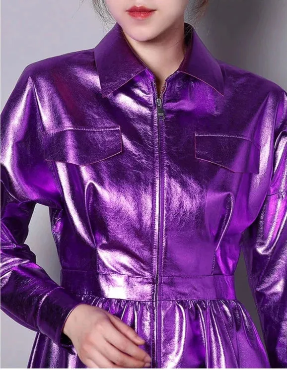 Shiny Patent PU Leather Trench Coat