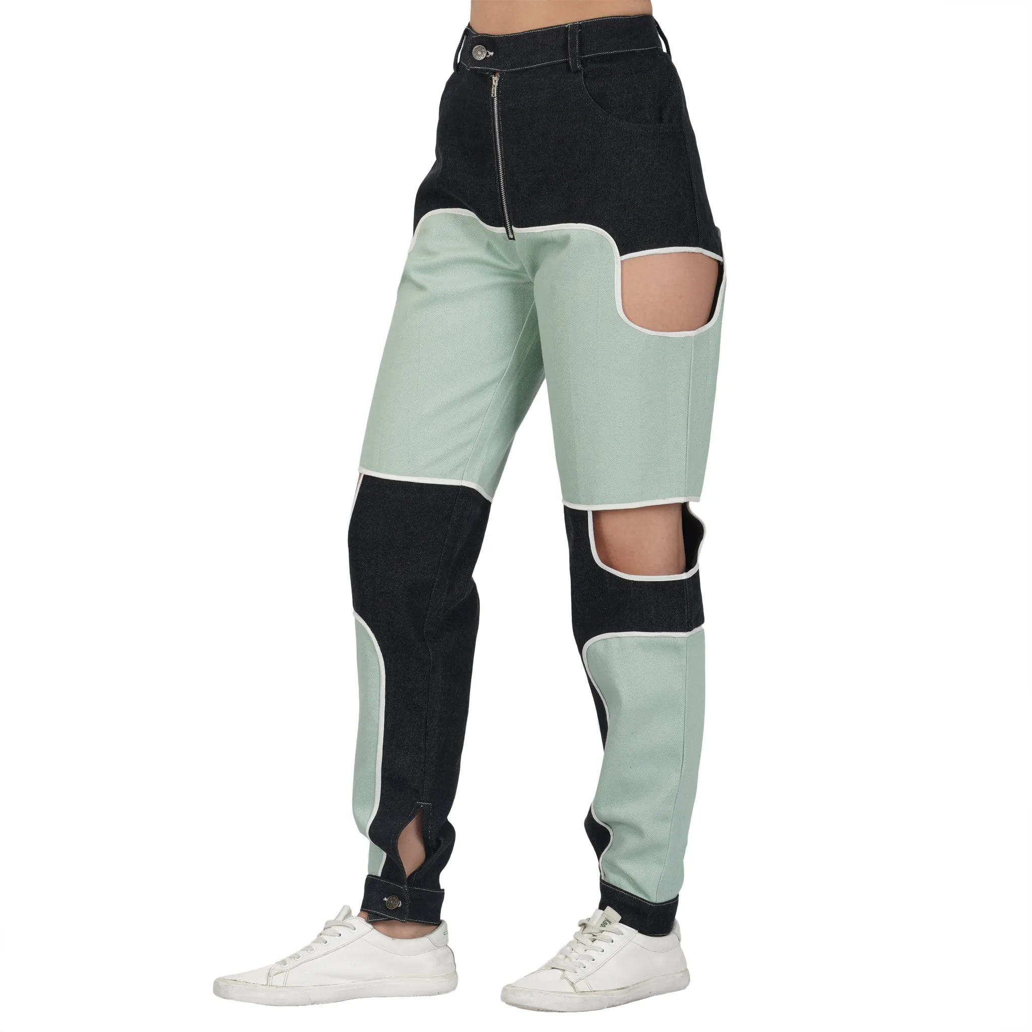 SLAY. Women's Colorblock Denim Jeans & Crop top Co-ord Set