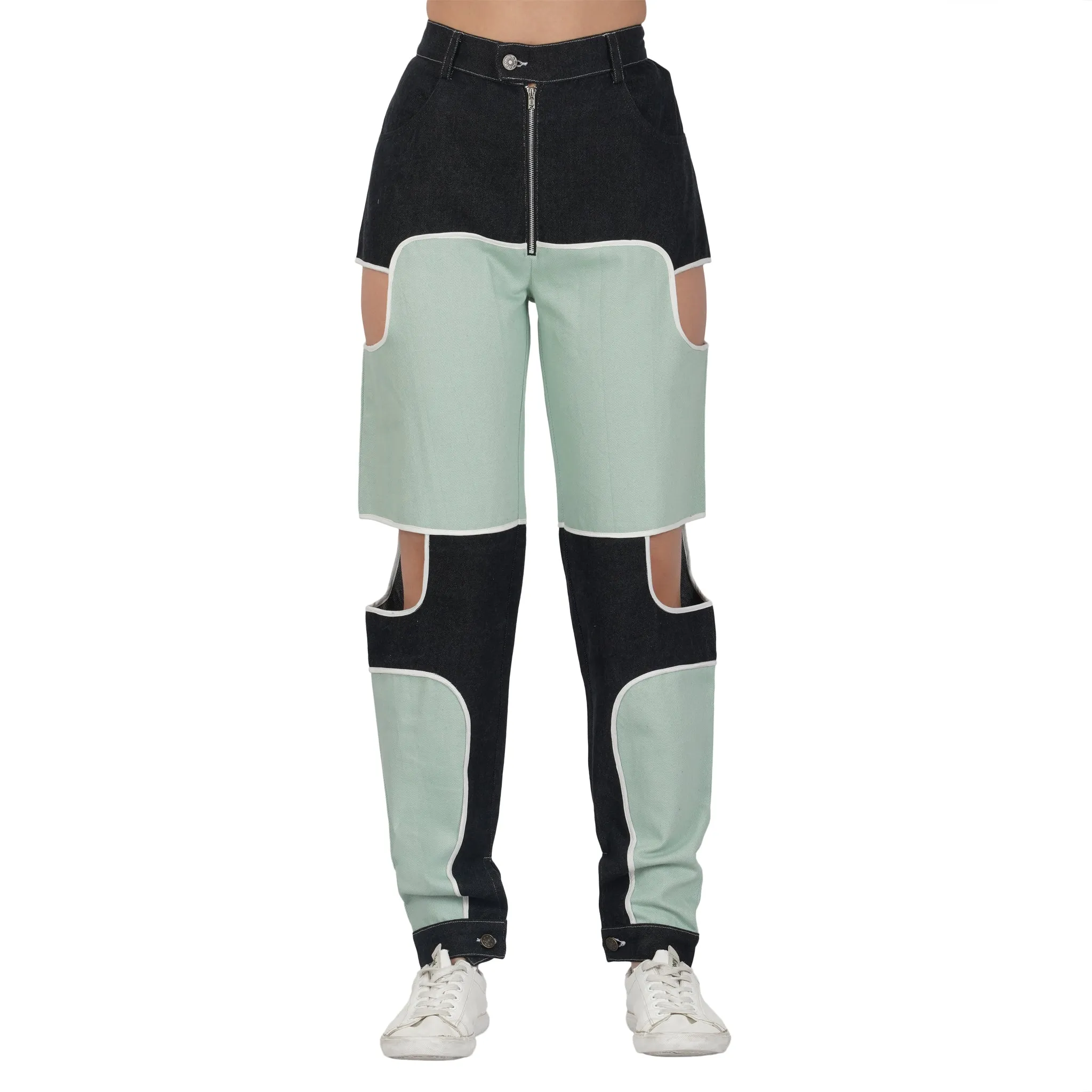 SLAY. Women's Colorblock Denim Jeans & Crop top Co-ord Set