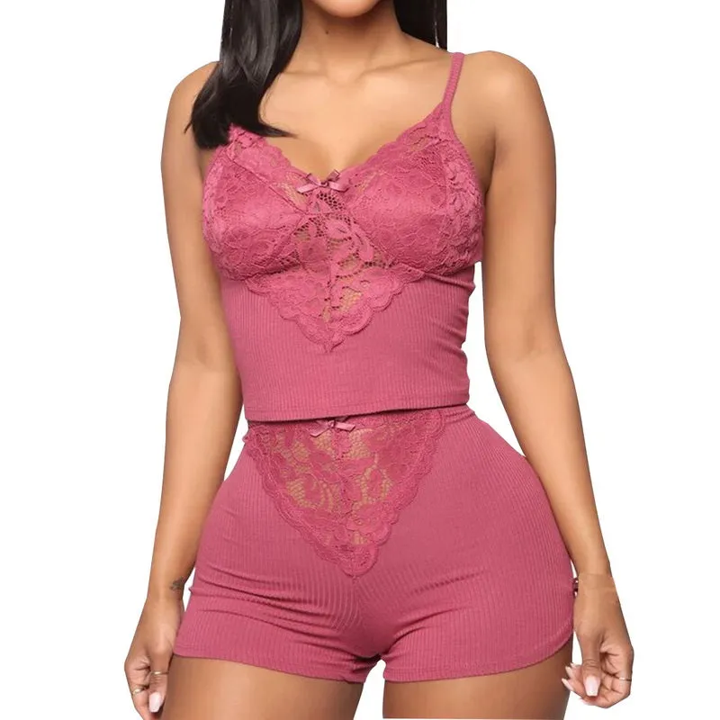 Sleeveless V-neck Transparent Lace Nightwear