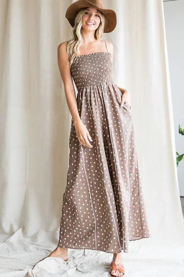 Smocked Polka Dot Printed Jumpsuit