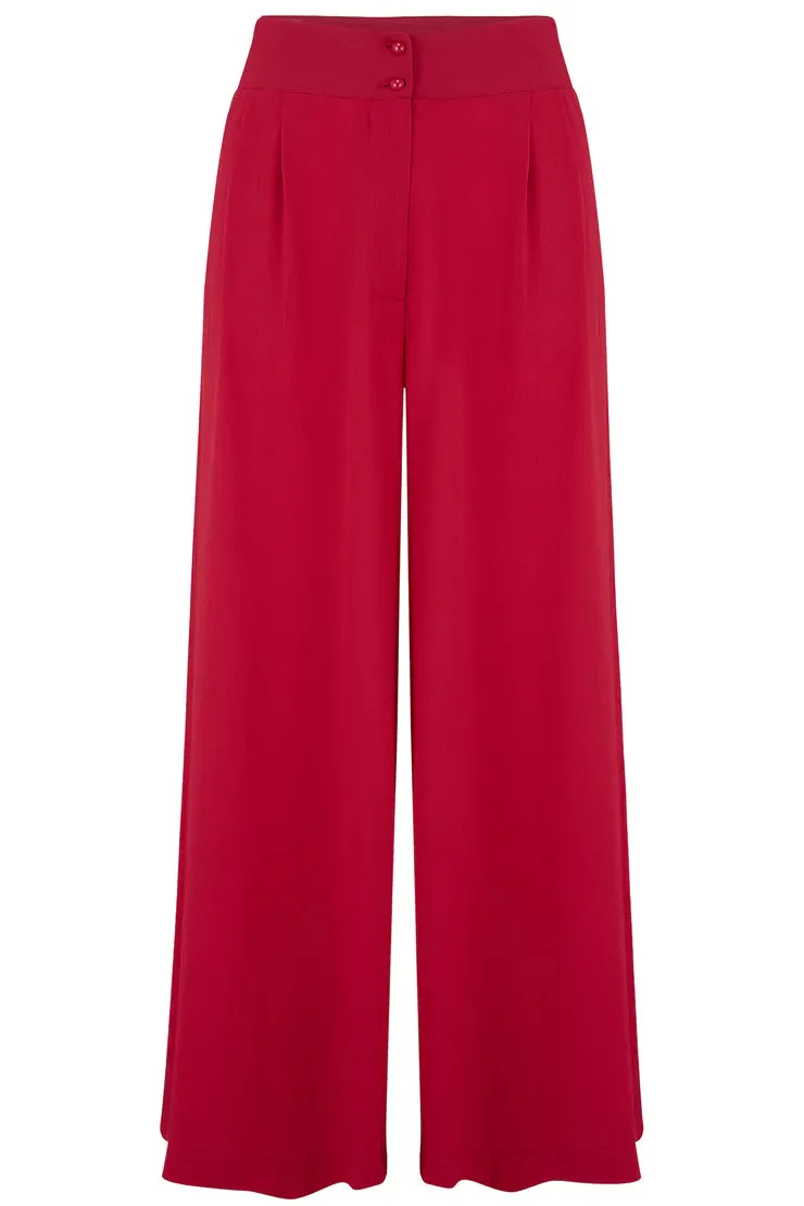 Sophia Palazzo Wide Leg Trousers in Red, Easy To Wear Vintage Inspired Style by RocknRomance