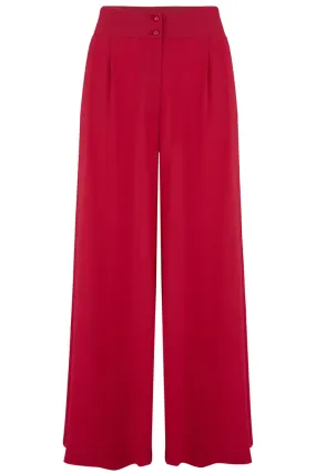 Sophia Palazzo Wide Leg Trousers in Red, Easy To Wear Vintage Inspired Style by RocknRomance