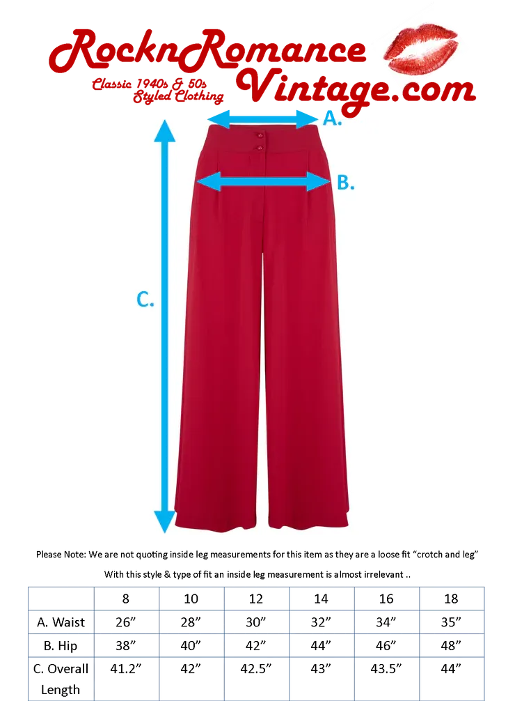 Sophia Palazzo Wide Leg Trousers in Red, Easy To Wear Vintage Inspired Style by RocknRomance