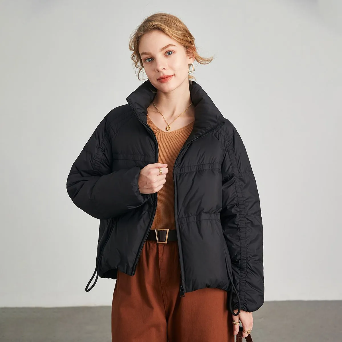 Stand-Up Collar Windproof Cropped Down Jacket