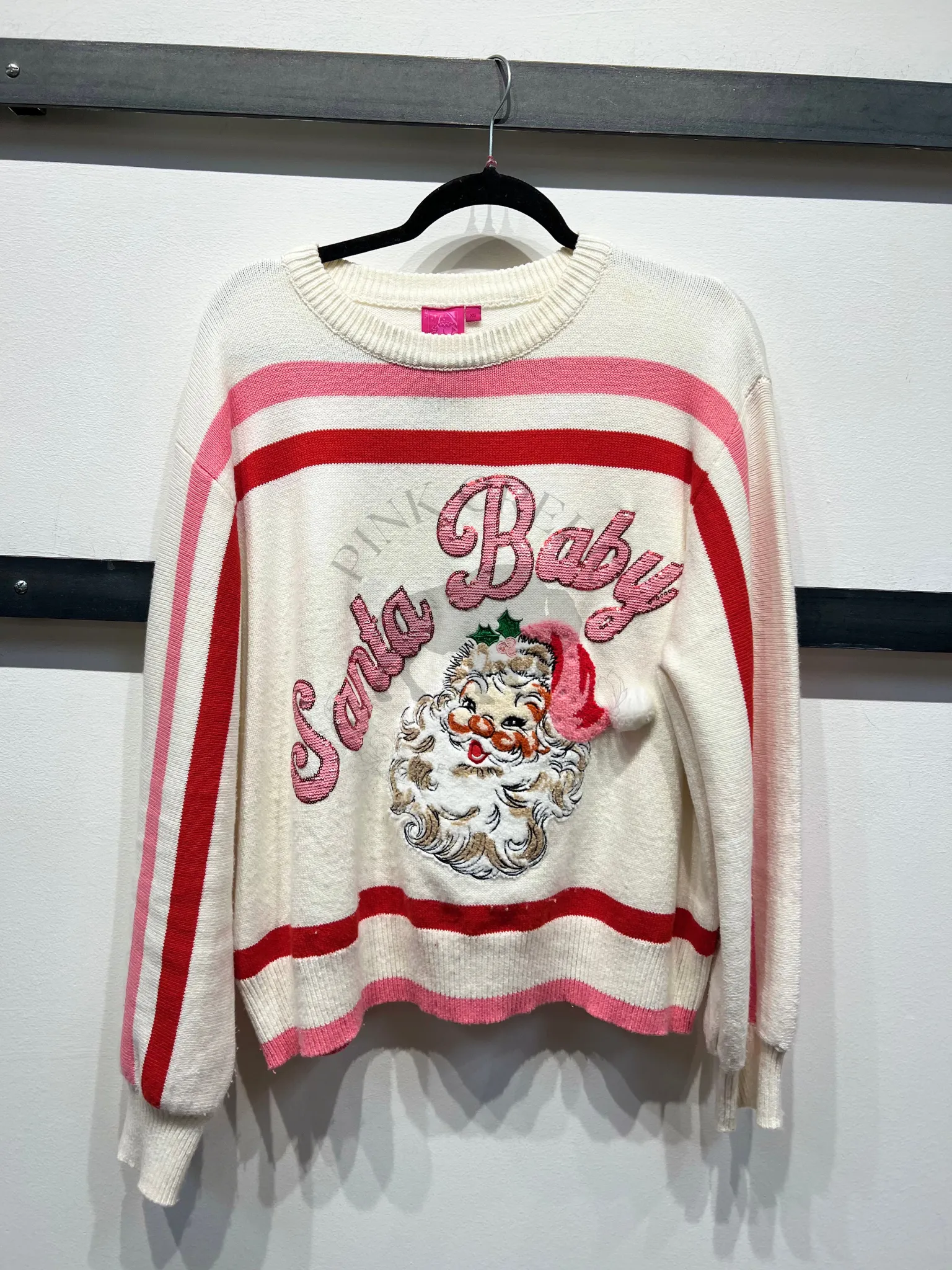 Stripe Santa Baby Fuzzy Santa Sweater - Red, Pink & White [Queen of Sparkles]