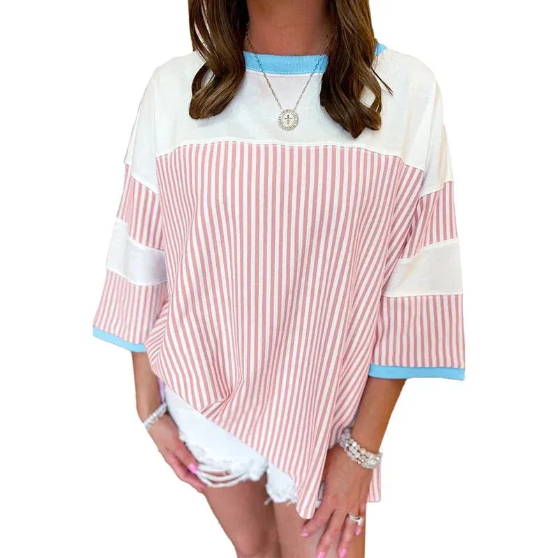 Striped Colorblock Plus Size Relaxed Top