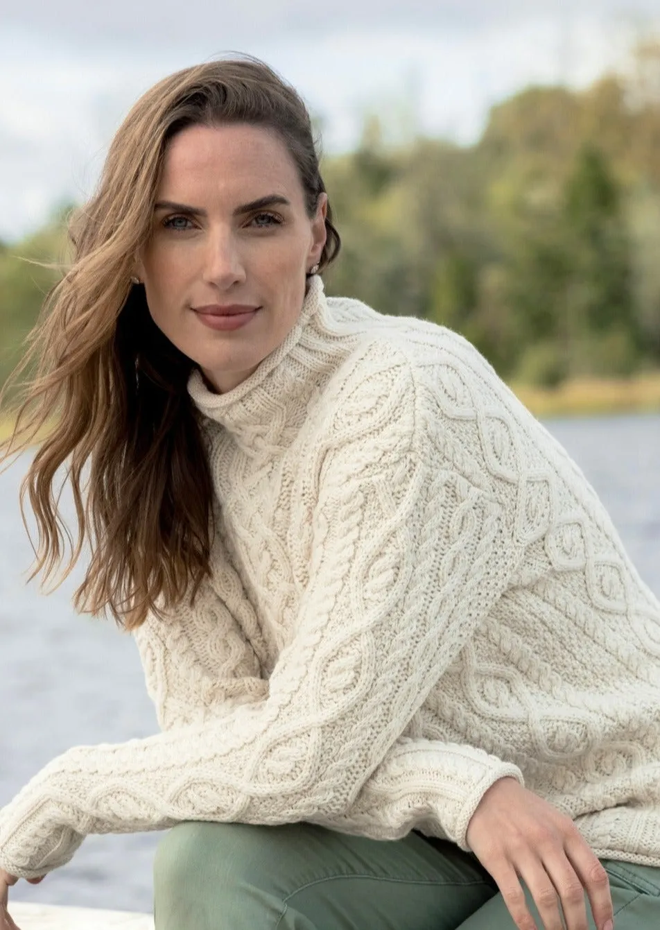 Super Soft Funnel Neck Aran Sweater | Natural