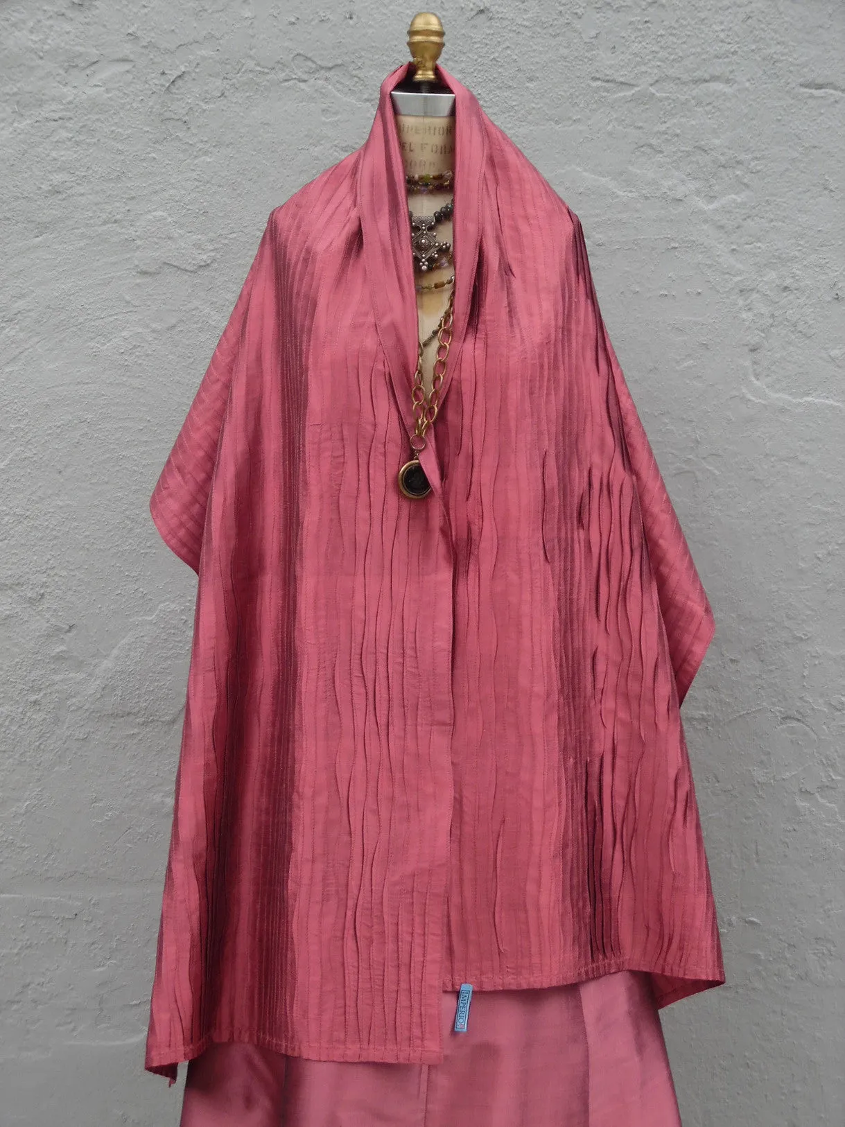 Thai Silk Pintuck Pleated Shawl Copper