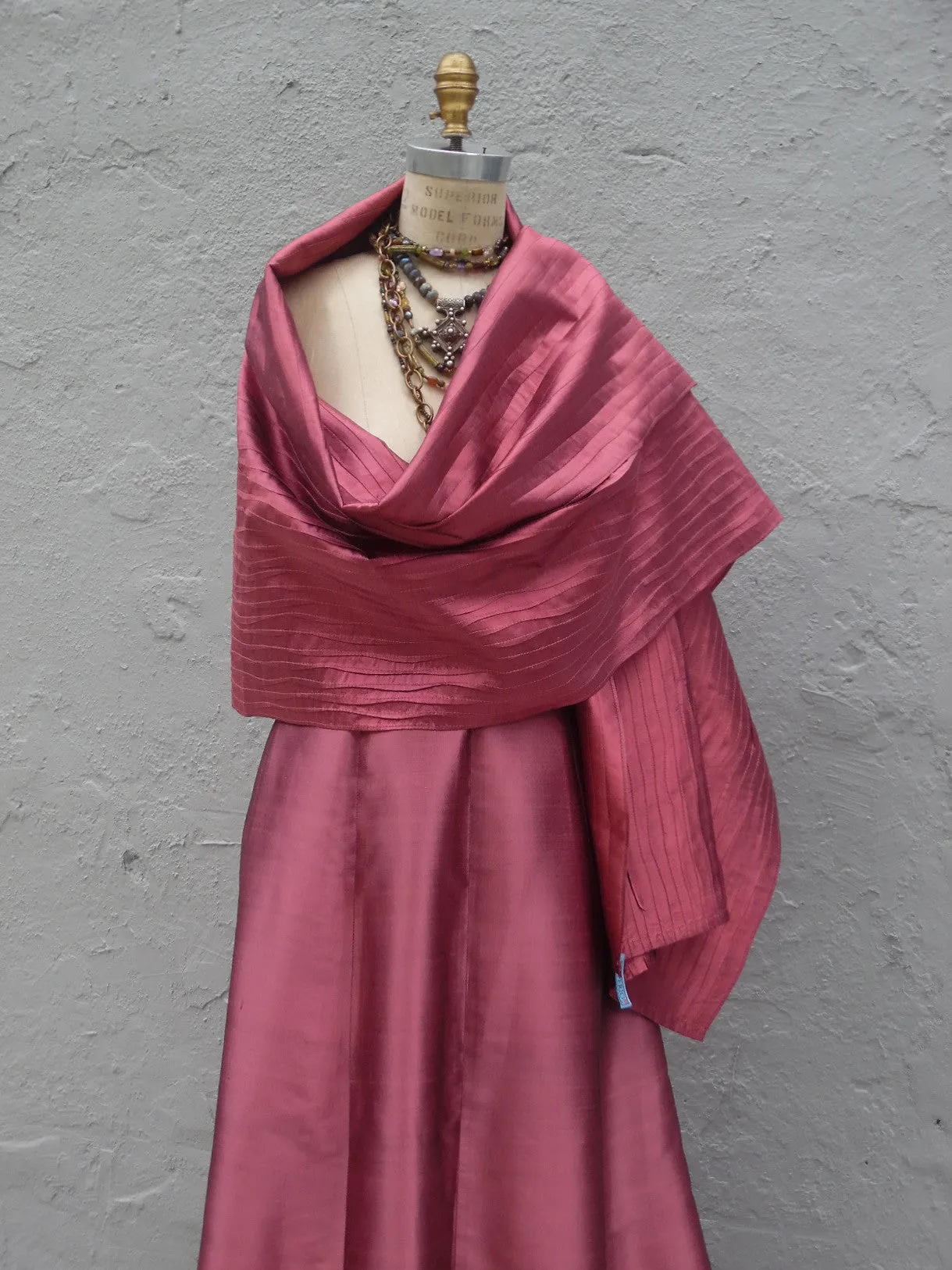 Thai Silk Pintuck Pleated Shawl Copper