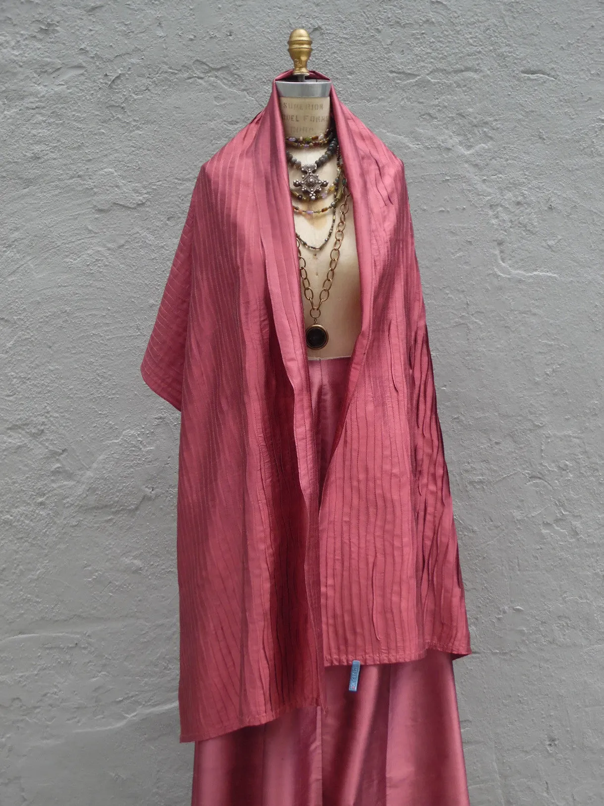 Thai Silk Pintuck Pleated Shawl Copper