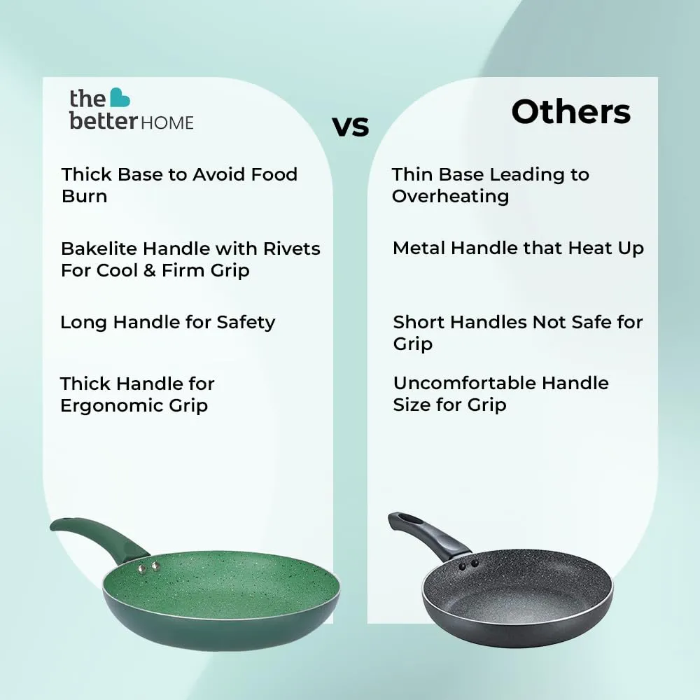 The Better Home Harmony Series Non Stick Frying Fry Pan (24cm)|Saute Pan Gas Cookware|Deep Small Fry Pan|Minimal Oil Cooking | Easy Grip Handle | 3 Layer Non Stick Coating | Non-Toxic & Lightweight