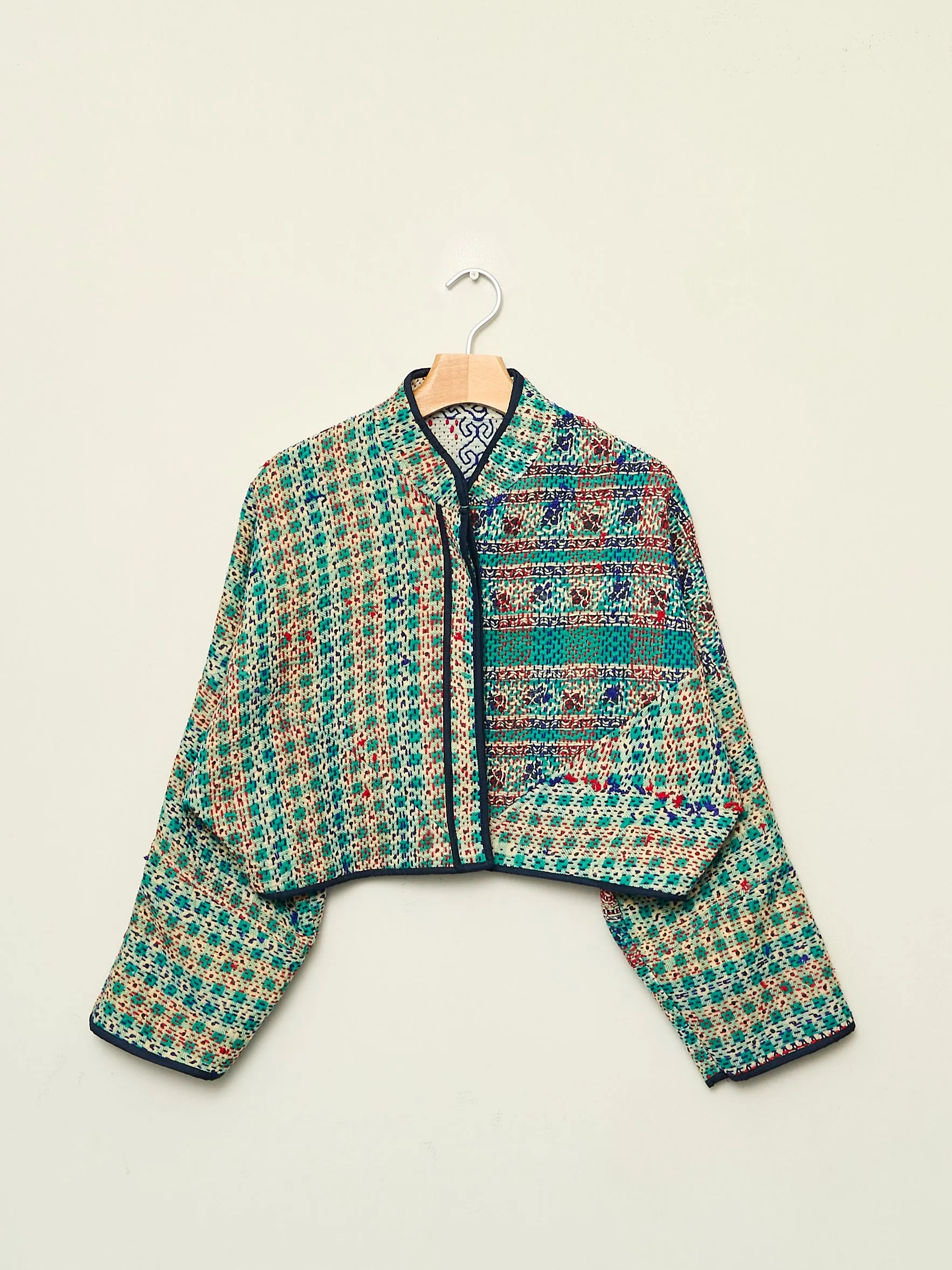 The Kaira Cropped Naksha Quilted Kantha Jacket