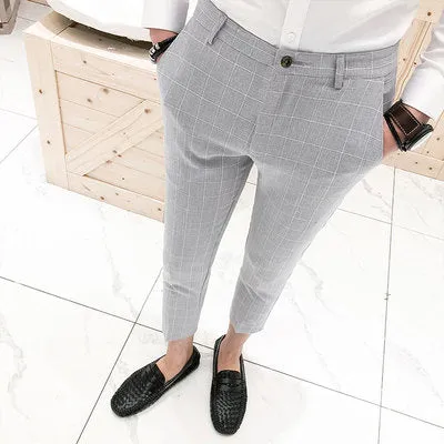 Thin Style Plaid Calf Length Men Trouser