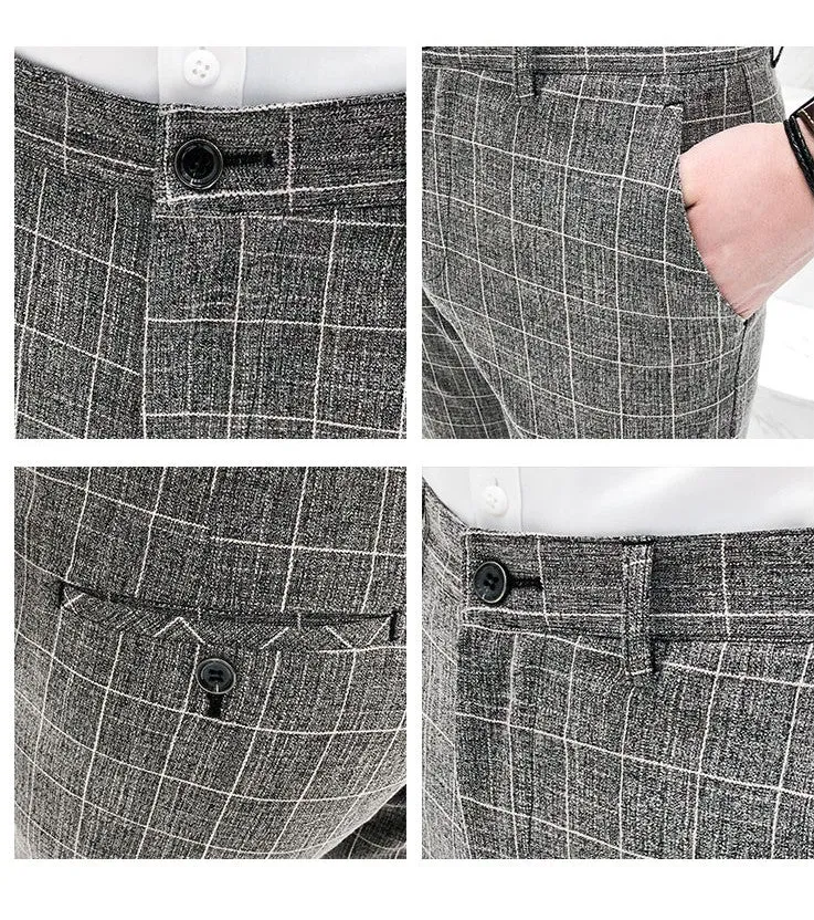 Thin Style Plaid Calf Length Men Trouser