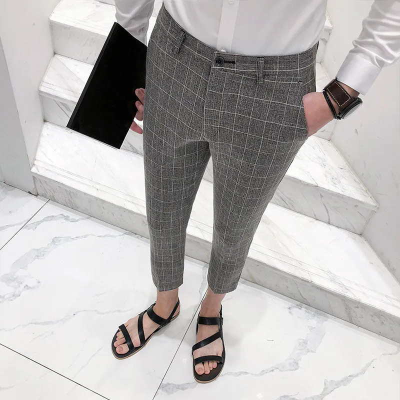 Thin Style Plaid Calf Length Men Trouser