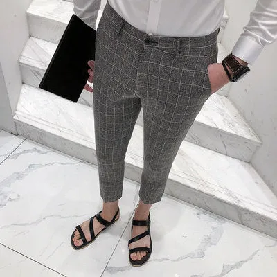 Thin Style Plaid Calf Length Men Trouser