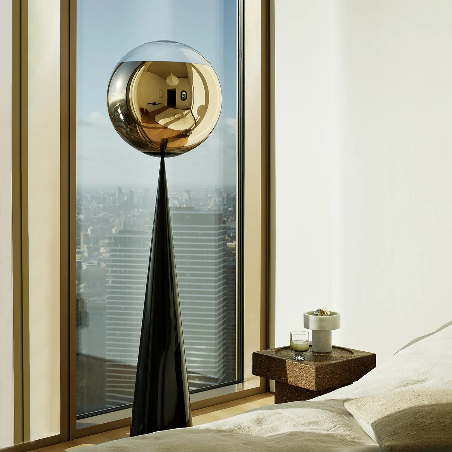 tom dixon | mirror ball floor lamp | cone fat | ensemble