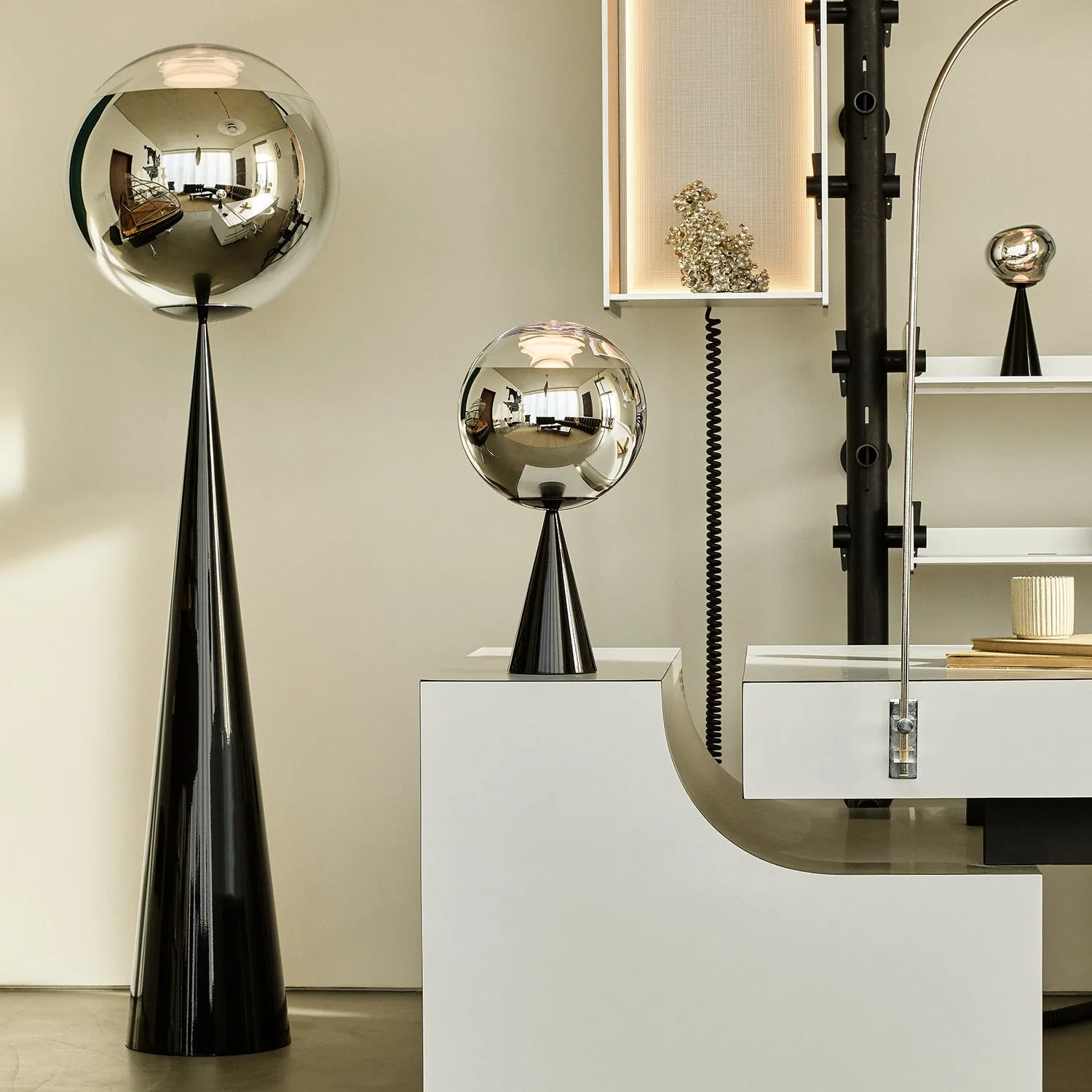 tom dixon | mirror ball floor lamp | cone fat | ensemble