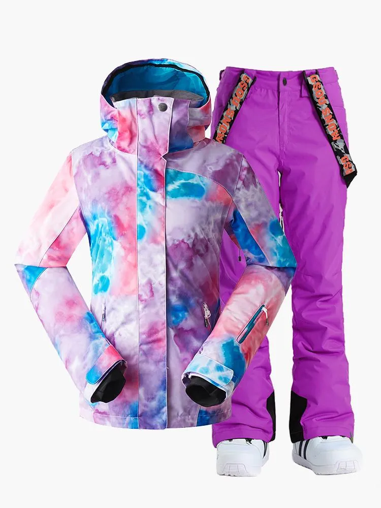 TreadSnow Womens Ski Suits Colorful Snowboard Jacket Purple Pants Sets