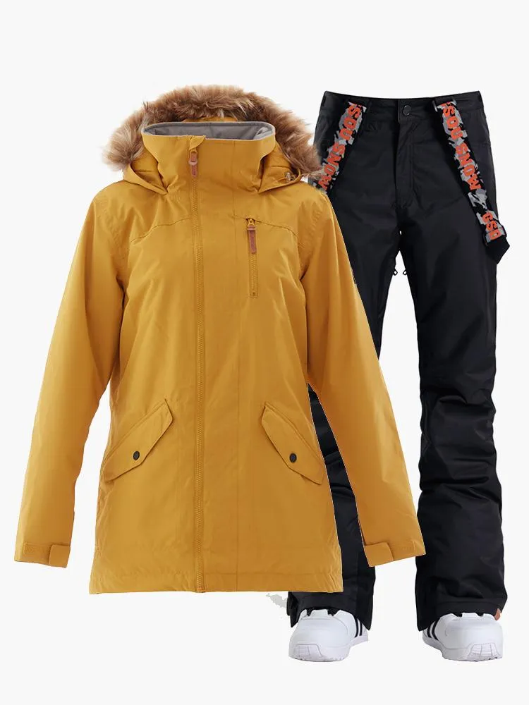 TreadSnow Women's Yellow Jackets & Black Pants Ski Suits