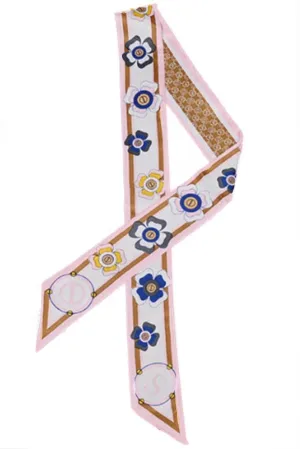 Twilly/Fashion Scarf/Scarves – Pink And Tan, Flower Print