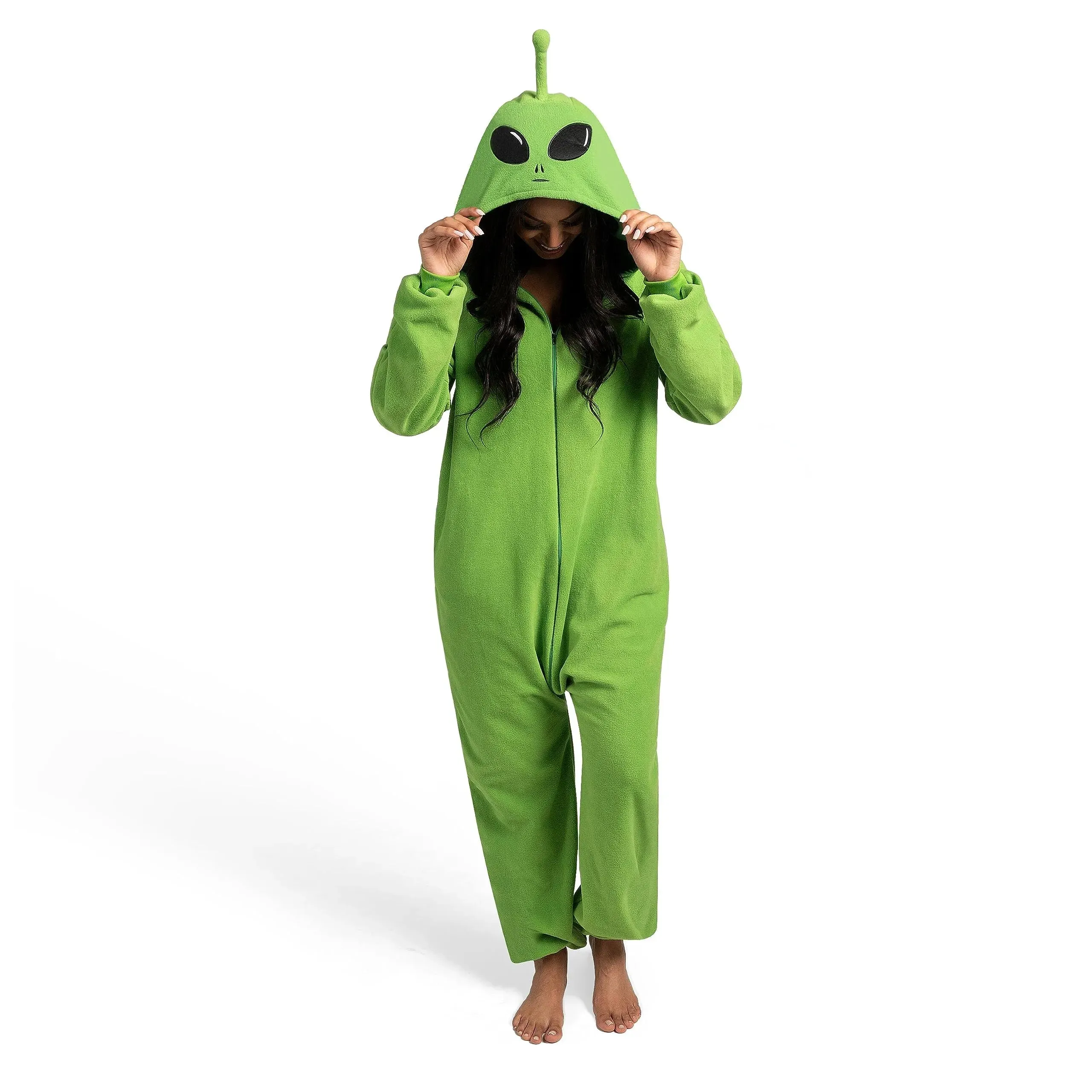 Unisex Adult Alien Pajama Plush Halloween Costume with Hat Dress Up Party