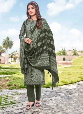 Unstitched Green Pashmina Winter Women Suits Dress Material