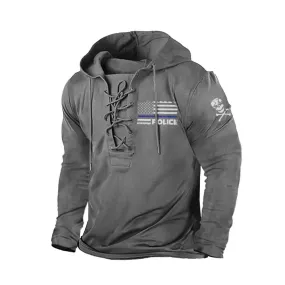 USA POLICE GRAPHIC PULLOVER BANDAGE HOODIE