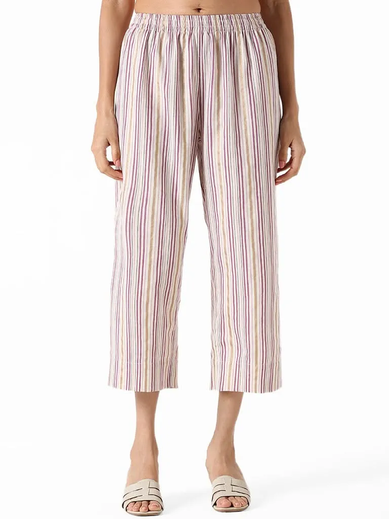 Utsa Lilac Striped Straight Pants