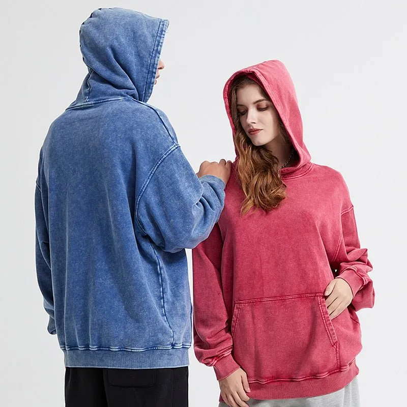 Vintage Washed Hoodie Sweatshirt - Men's Streetwear Harajuku Hooded Pullover