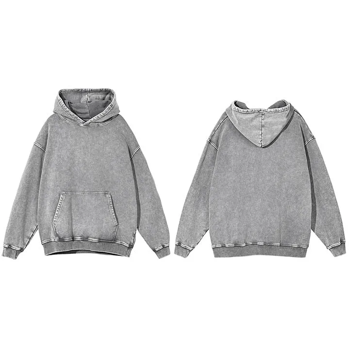 Vintage Washed Hoodie Sweatshirt - Men's Streetwear Harajuku Hooded Pullover