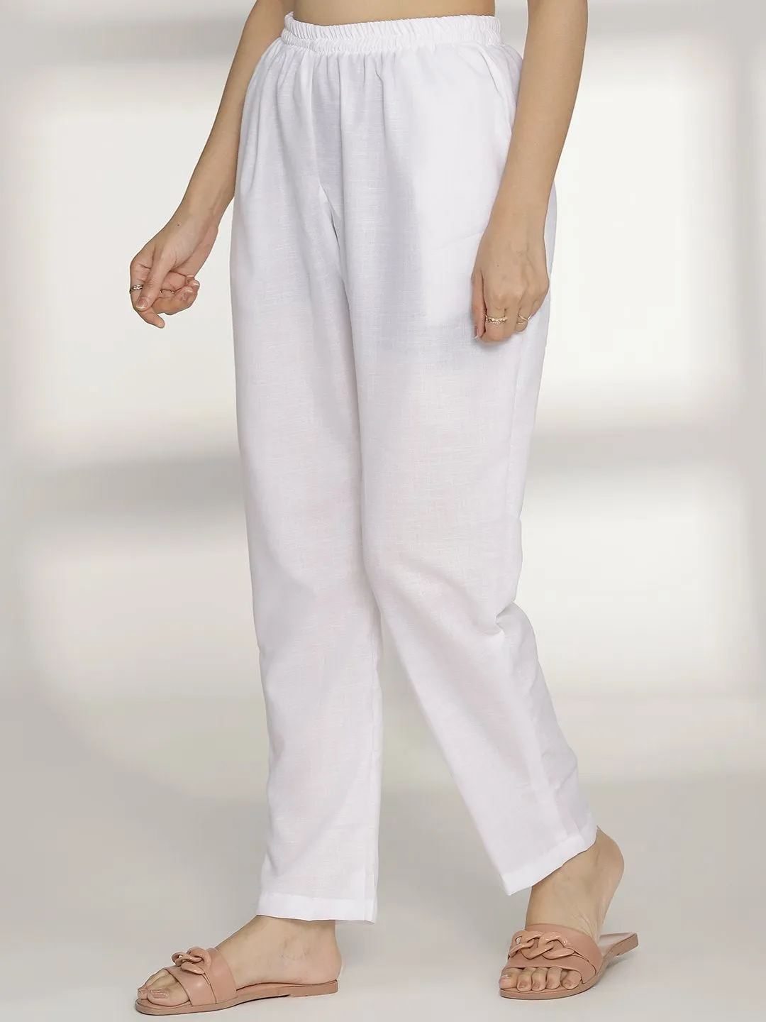 White CottonSlub Pants