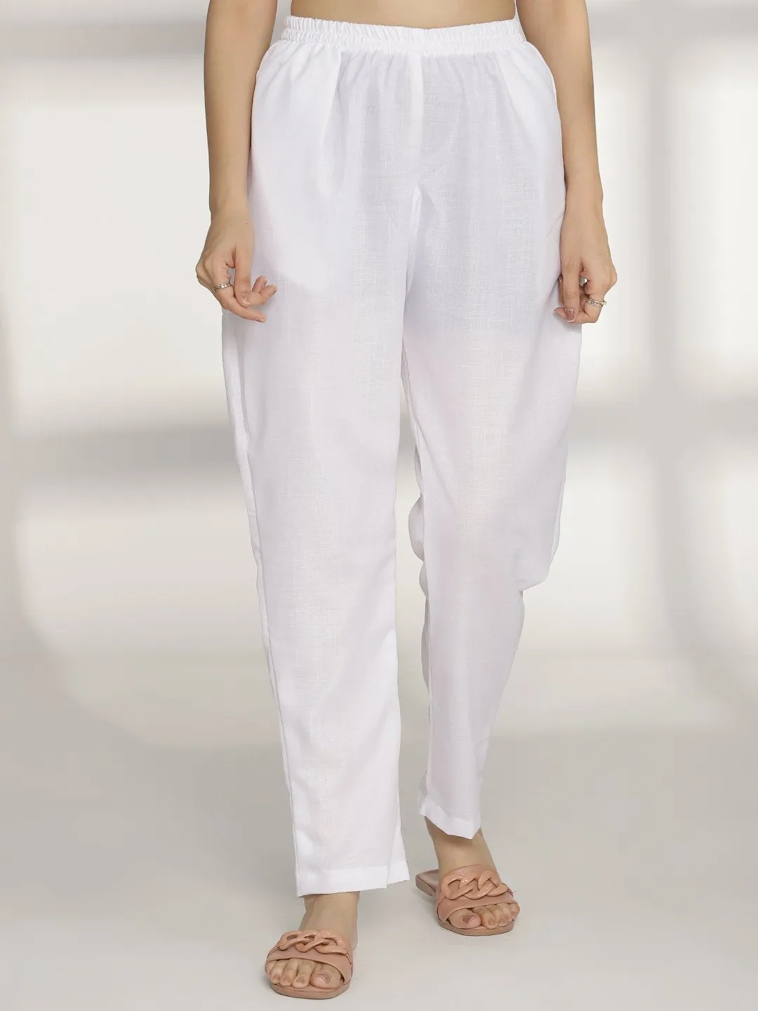 White CottonSlub Pants