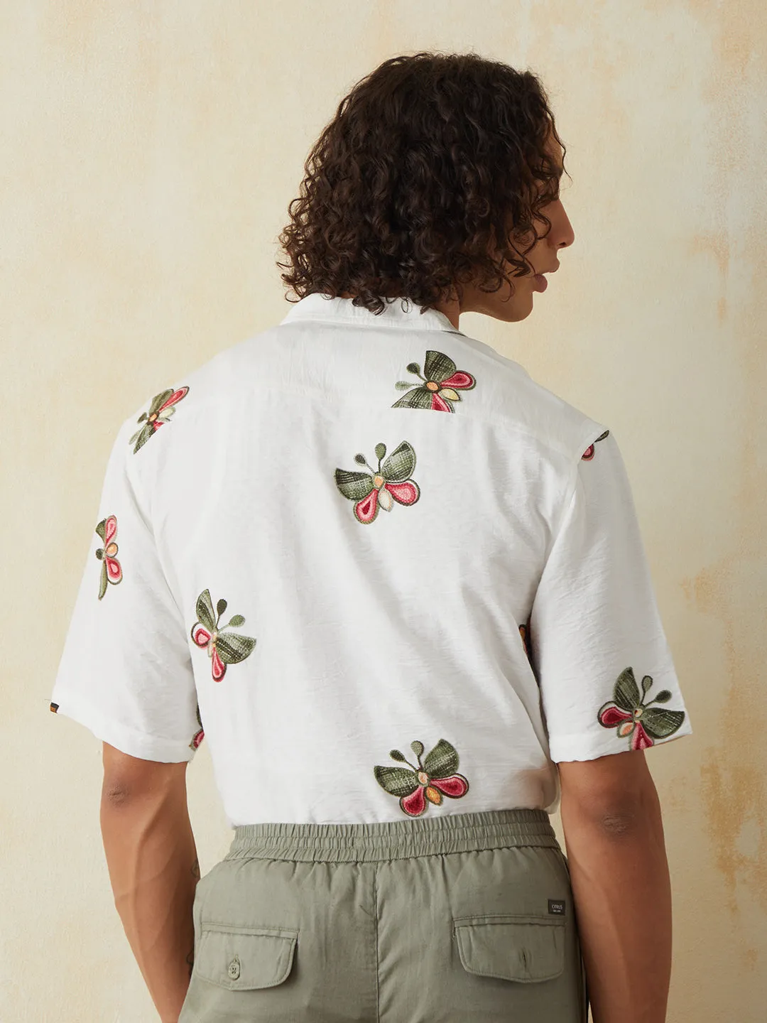 White Embroidered Half Sleeve Resort Shirt