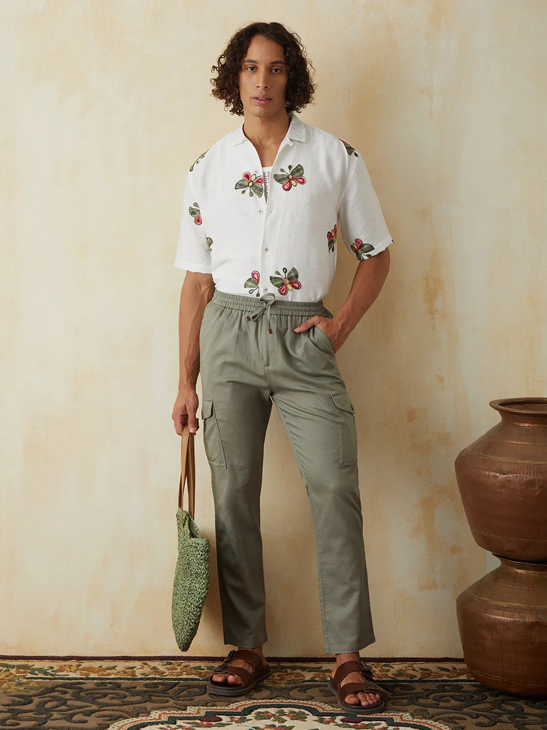 White Embroidered Half Sleeve Resort Shirt