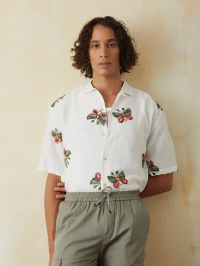 White Embroidered Half Sleeve Resort Shirt