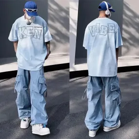 Wiaofellas  -  Y2K Cargo Pants for Men Hip Hop Harajuku Parachute Cargo Trousers Male Blue Japanese Loose Casual Streetwear Hip Hop