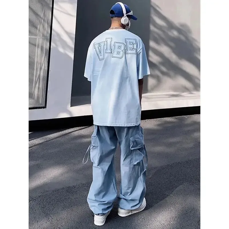 Wiaofellas  -  Y2K Cargo Pants for Men Hip Hop Harajuku Parachute Cargo Trousers Male Blue Japanese Loose Casual Streetwear Hip Hop