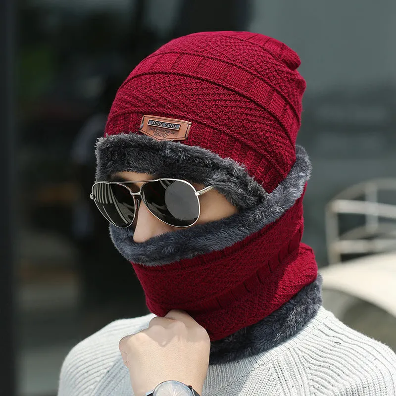 Winter Beanie Hat Scarf Set Warm Knit Hat Thick Fleece Lined Winter Hat Neck Warmer For Men Women