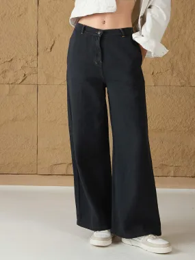 Women Charcoal Denim Flared Pants