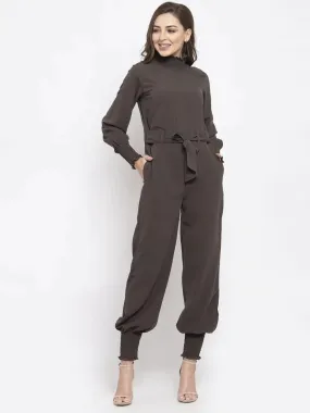 Women Grey Solid Basic Jumpsuit